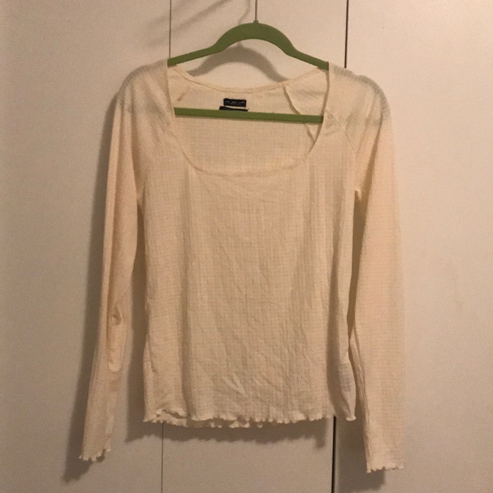 Cream Waffle Weave Long Sleeved Shirt
